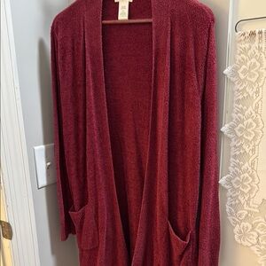 Matty M Red Cardigan Sweater Soft Knit Open Front